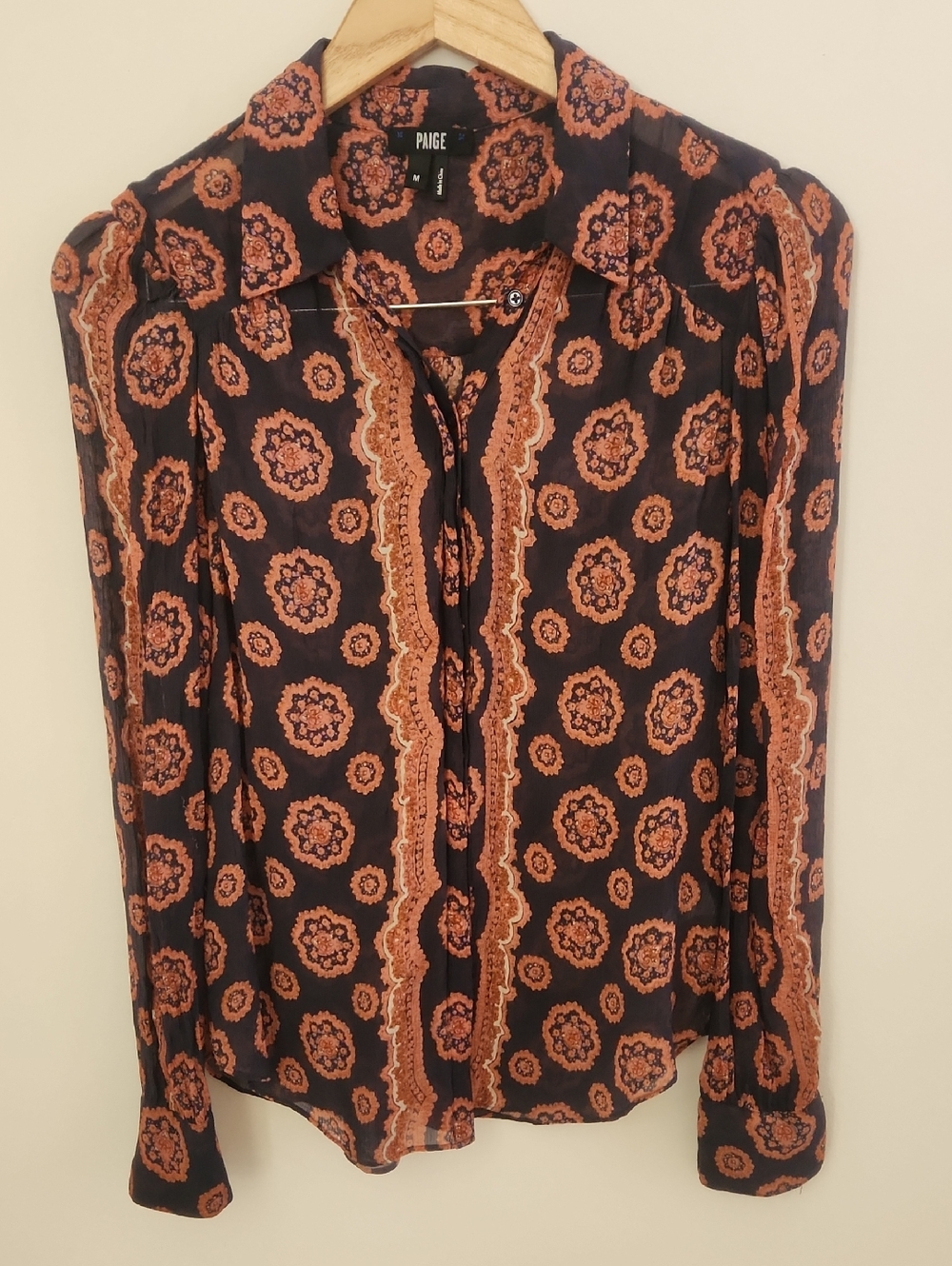 Paige Caraway Periscope & Dhalia 100% Silk Print Blouse Medium - Picture 2 of 9